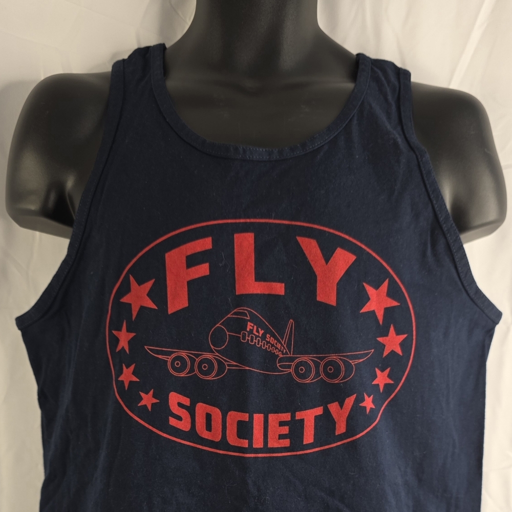 Fly Society Dark Blue Tank with Vibrant Red Graphic Design Size Medium B-3028